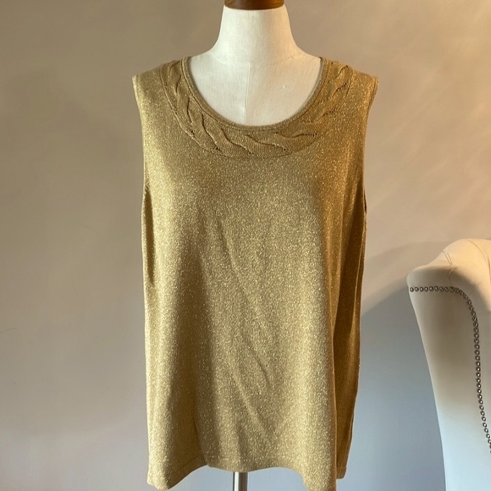 EVAN PICONE woman Gold Flex shell knit tank shimmer / lurex thread round neck 2X